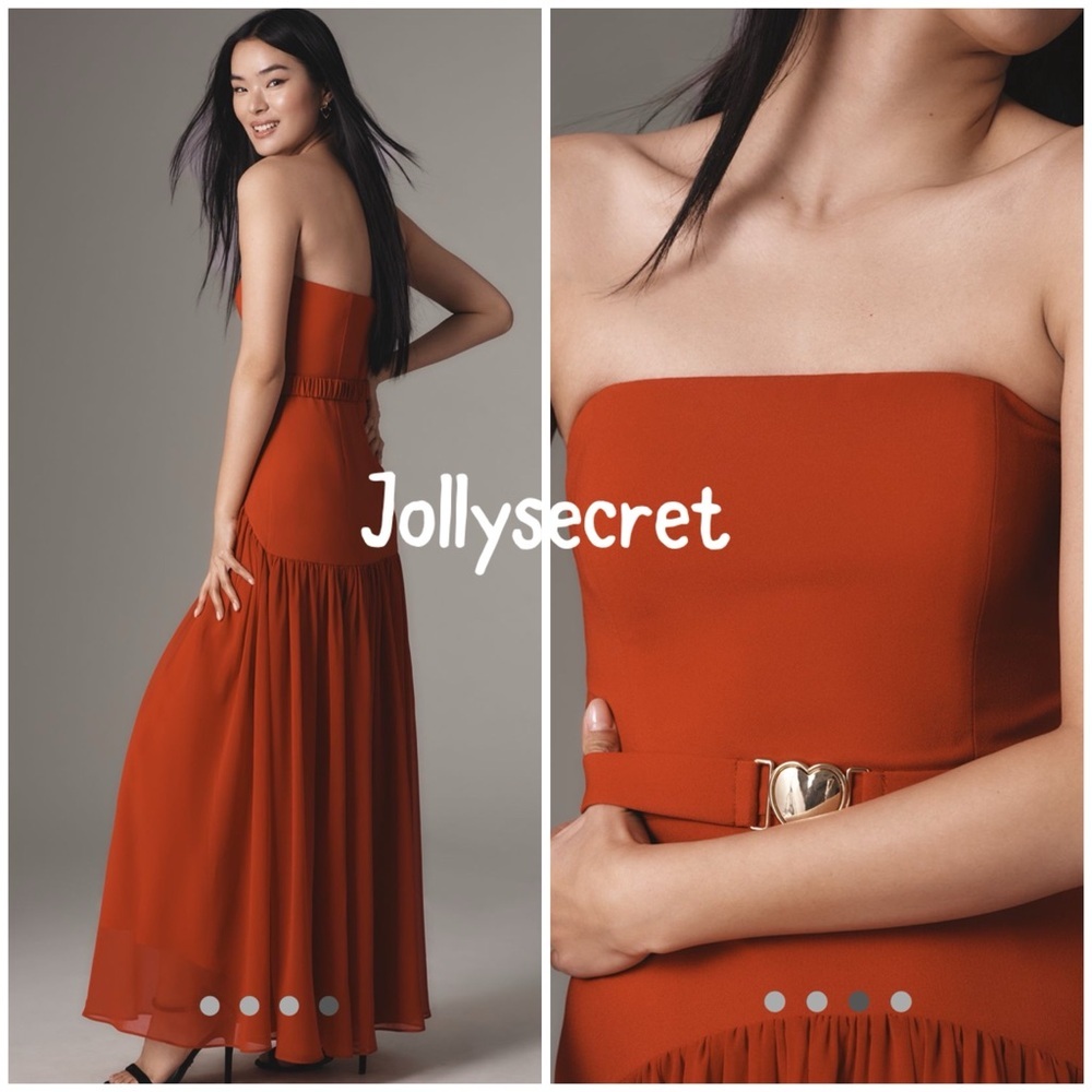 💋Anthropologie Hutch Strapless Red Maxi Dress size 6 - Picture 3 of 14